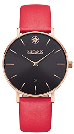 Kistanio Moyen Flache Damenuhr mit Lederband Saphirglas 38 MM Durchmesser Edelstahl Datum Verschiedene Variationen