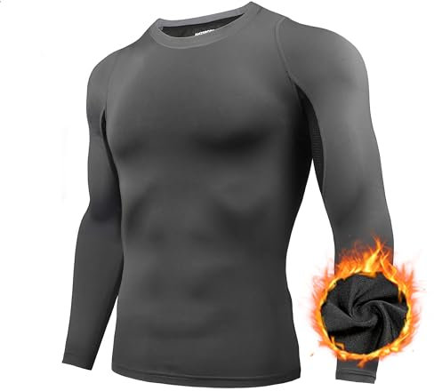 AMZSPORT Camiseta de compresión para Hombre, Manga Larga, Transpirable, de Secado rápido, Camiseta Deportiva, Thermo-113006-gris, XL