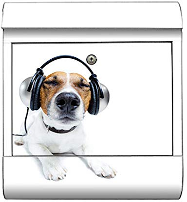 motivX-Ideenwerkstatt Briefkasten Kombi Wandbriefkasten mit Motiv Hund mit Kopfhörern