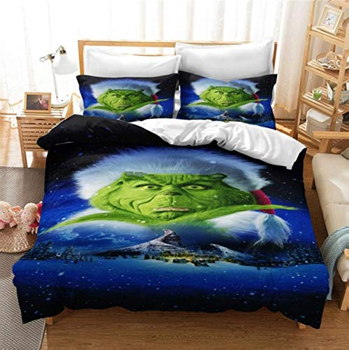 ysldtty 3D Bettwäsche Set Grün Monster Grinch Cartoon Bettbezug Kissenbezüge Home Textile H1351U 200CM x 200CM Mit 2-teiligem Kissenbezug 50CM x 75CM