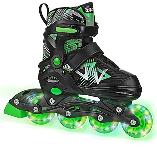 Roller Derby Stryde Youth Adjustable Inline Lighted Wheel Skates Small Black/Green