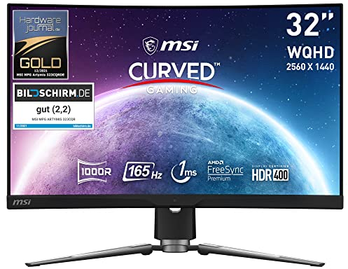 MSI MPG ARTYMIS 323CQRDE 32 Zoll 1000R Curved Gaming Monitor, 2560 x 1440 (WQHD), 165 Hz, 1ms, AMD FreeSync Premium, VA, HDR 400, RGB, schwarz