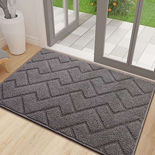 Biscpro Door Mat 60x90 cm, Indoor DoorMat Washable, Doormat Indoor Dirt Trapper Non-slip, Absorbent Inside Entrance Rug Floor Mat for Entryway, Patio, Garden, laundry Room,Pets - Grey