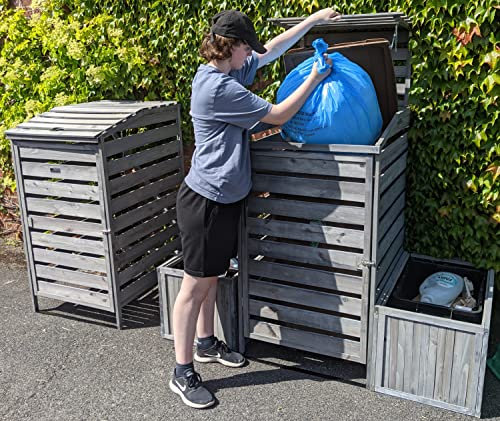 BinGarden Single Bin Stores and Planters Bundle Dark Grey Wooden Slatted Wheelie Bin Stores with Roof For up to 240L / 65G Wheeled Bins Planter Boxes for storage of two Kerbside Recycling Boxes