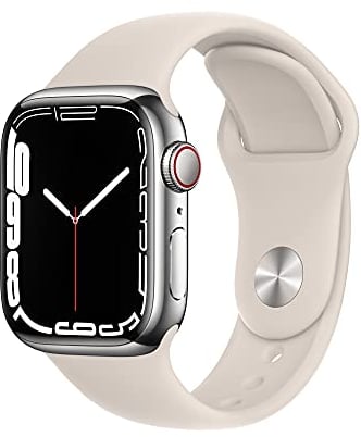 Apple Watch Series 7 (GPS + Cellulare, 41mm) - Cassa In Acciaio Inox Argento con Cinturino Sportivo Galassia - Regolare (Ricondizionato)