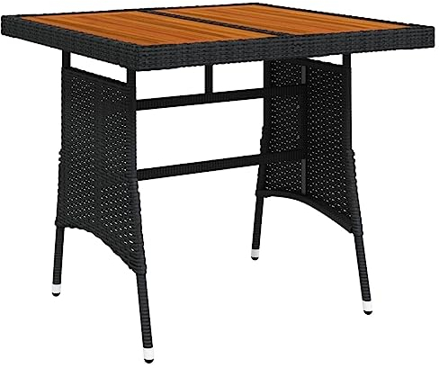 vidaXL Akazienholz Massiv Gartentisch Garten Esstisch Terrassentisch Gartenmöbel Tisch Außentisch Outdoor Schwarz 70x70x72cm Poly Rattan