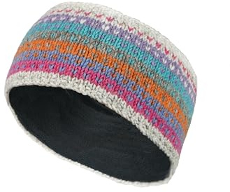 Pachamama Women Wool Ear Warmer Headband Fleece Lined Handknitted Dots Stripes Multicoloured One-Size Handmade Fair Trade