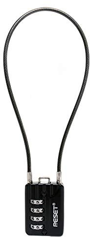 RESET-200 Cadenas à 4 chiffres, câble 50 cm, diamètre 3 mm, haute sécurité, adapté pour casiers, bagages, étuis d'armes, poubelles, boîtes à outils, casques, pack de 1