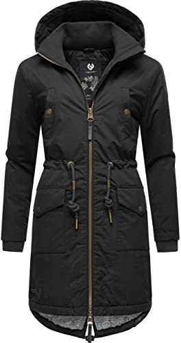 Ragwear Damen Winterjacke Kurzmantel wasserdichter Parka mit Kapuze Crescend Black Gr. S