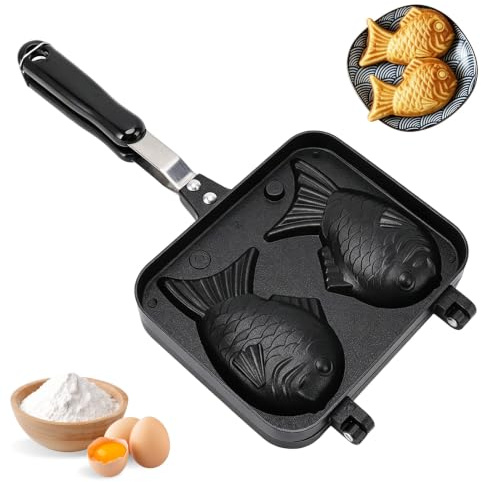 Giapponese Taiyaki Stampo, Taiyaki Pan Maker a Doppia Faccia a Forma di Pesce, macchina per waffle antiaderente con manico lungo, stampo per pancake