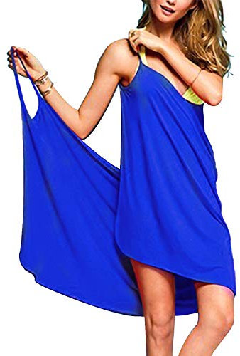 yocozy Short Beach Bikini Cover Up Sarong Spaghetti Strap Swimwear Bathing Suit Wrap Mini Skirt Dress for Girls Women Ladies Royal Blue
