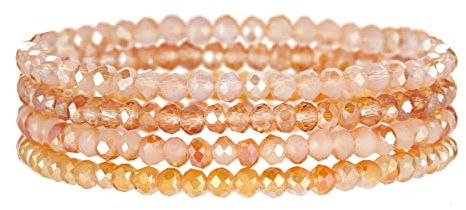FULU AUTUMN Damen Kristall Perlen Armband Mehrschichtiges Steine Armband Boho Modeschmuck Beste Freundin Geschenke(Orange)