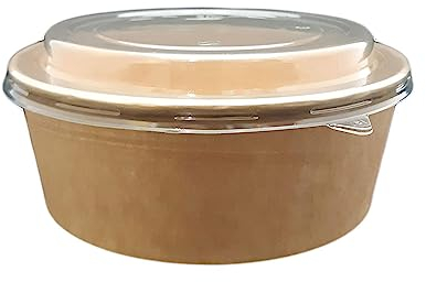 AC ALL CATERING Tazón desechable de Ensalada y Sopa marrón kraft Redondo 1100 ml con tapa PET