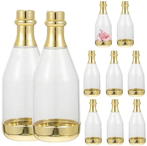 10 Pcs Mini Champagne Bottles, Plastic Clear Candy Box Champagne Bottle Shaped Box Party Favors Gifts Packing for Wedding Bridal Shower, Baby Shower, Christmas