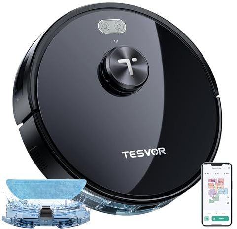 Tesvor Aspirapolvere Robot S5MAX, 6000Pa, Batteria Ultra-Long da 5200mAh, Autonomia 260Min, Navigazione LiDAR Rilevamento ostacoli, WiFi/APP/Alexa, Ideale per Peli di Animali Domestici