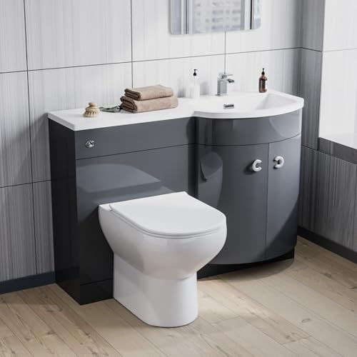 Nes Home Dene 1100mm Right Hand Basin Combination Vanity Unit, WC unit, Back To Wall Toilet Grey