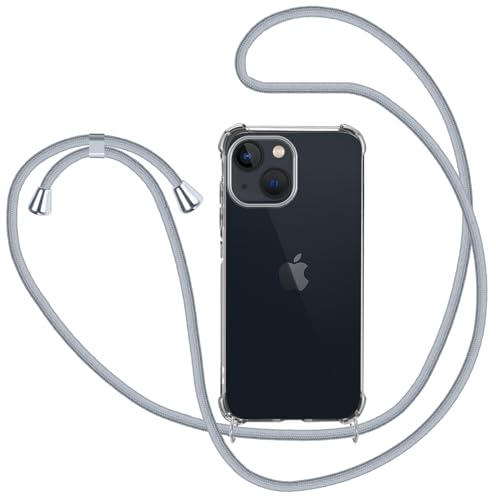 iPhone 15 Hülle mit Band, Transparent Silikon Handyhülle für iPhone 15 mit Kette Stossfest Schutzhülle - Schnur mit Case zum Umhängen in Grau
