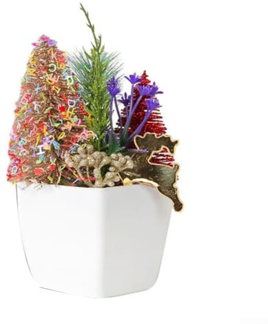 Pianta di Natale artificiale in vaso, mini albero di Natale finte in vaso con pigne, bacche ornamenti per casa, ufficio, balcone, scrivania, bagno, decorazione (oro)