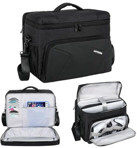 Jaffzora Carrying Case Fits for PS5/PS5 Slim/PS4, Travel Bag Compatible with PlayStation 5, Portable Console Storage Organizer Bag for 15.6'' Laptop and Gaming Accessories (Black)
