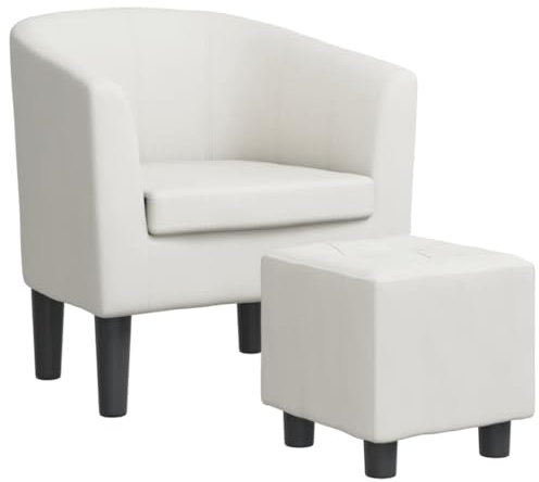 vidaXL Fauteuil Cabriolet avec Repose-Pied, Chaise avec Dossier, Siège avec Accoudoirs, Canapé de Bureau Salon Chambre, Blanc Similicuir