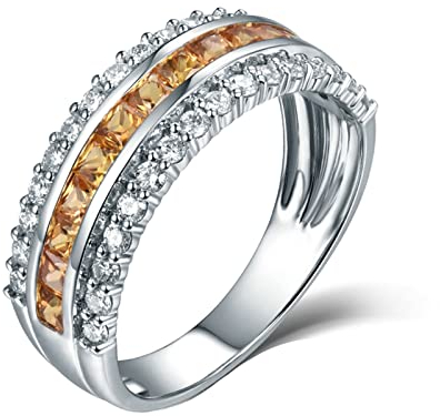 AMDXD Damen Goldschmuck, Solitär Ring Damen Weiß Gold 750 18K, Blau Saphir 0.85ct Diamantring Eheringe Verlobungsring Ewigkeitsring Frau Ring mit Diamant Gr.58 (18.5)