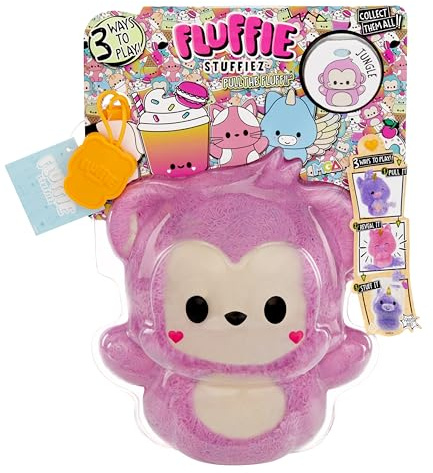 Fluffie Stuffiez Monkey - Small Collectible Feature Plush - Surprise Reveal Unboxing - Huggable ASMR Soft Fluff - Fidget, DIY, Fur Pulling - Suitable for Kids Ages 4+ and Collectors