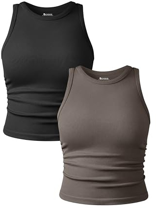 OQQ Tank Top für Damen 2er Pack Rundhals Top Ohne Ärmel Frauen Slim Fit Damen Basic Cami Top