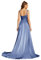 Misshow Robe Femme Longue Satin pour Soirée Cocktail Mariage Robe de Gala Longue avec Fente Bleu M