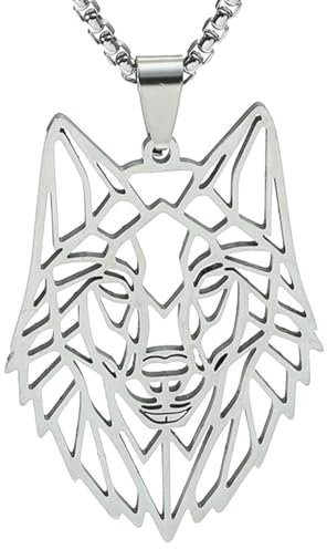 AORHOFJ Wolf Halskette mit Verstellbarer Gliederkette Edelstahl rund Anhänger,Wolf Kette,Wolf anhänger,Wolf Halskette,Animal Necklace,Kette Jungs,Kette