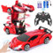 Highttoy Ferngesteuertes Roboter Auto mit Gestenerfassung, Licht und Musik, 2.4GHz 360° Drehung 1:18 Verwandelbares RC Auto Roboter Spielzeug ab 3 4 5 6 7 8 Jahre Jungen Mädchen Geschenk, Rot