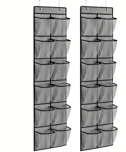 Organizer über der Tür für Schuhe, 2 Stück 12 Große Taschen Schuhregal Hängende Platzsparend Schuhaufbewahrung Hängend Multifunktionale Hängeorganizer für Schmale Türen, Grau
