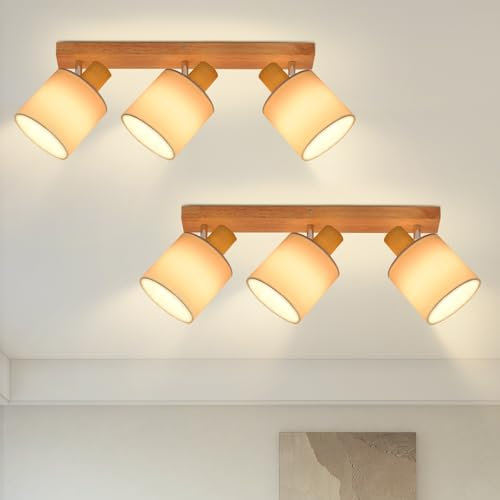 Glitzerlife Deckenleuchte 3 Flammig Deckenlampe Flur - 2ER Deckenstrahler Modern Holz Deckenspot Wandstrahler Schwenkbar 350° E14 MAX.25W lampe für Wohnzimmer Schlafzimmer Küche (ohne Leuchtmittel)
