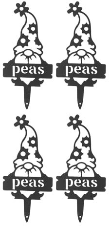 4Pcs Decorations Spring Garden Stakes Metal Outdoor Gnome Decor Plant Markers Rustproof Decorative Marker Label Stake for Lawn Yard Outside (peas)