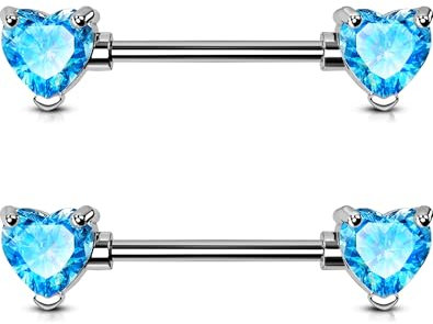OUFER Body Piercing Nipple Bars Titanium Nipple Piercing Jewellery 14G Nipple Barbell Externally Nipple Piercing Bars Aqua CZ Nipple Piercing Jewellery