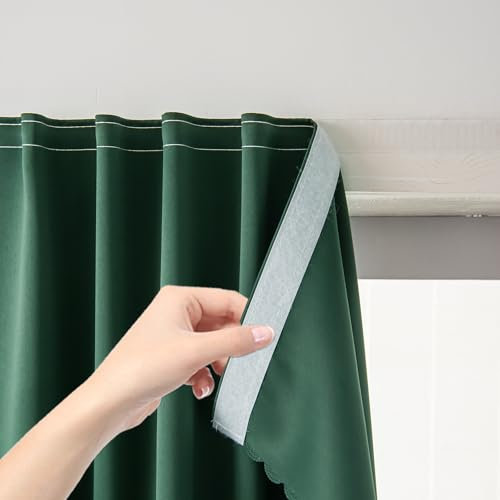 Sovtfides Blackout Curtains for Bedroom Stick On Curtains Window Shades Pull Down Blackout Window Cover No Drillng Self Adhesive Curtains No Rod Small Curtain, 59 W X 84 L, Dark Green, 1 Panel