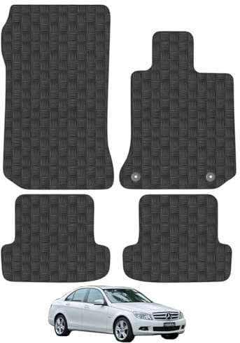 Mercedes C-Class (2007-2015) [W204] [Manual] [Saloon; Estate] Heavy Duty Thick Rubber Car Mats Accessories Tailored Fit Front Rear Set Compatible Accessory Waterproof Durable Non-Slip 5mm Protection