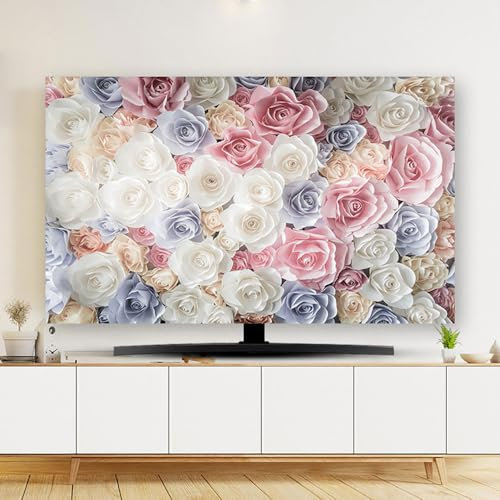 Hixingo Cubierta Antipolvo para TV, 32-80 Universal Funda para Televisor Elástico Protector para Smart TV, Flores 3D Cubierta de Televisión Pantalla de Funda (32 Pulgadas,Rosa 1)