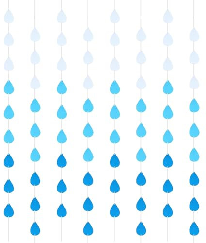 8 Stück Regentropfen Banner Regentropfen Girlanden Papier Blau hängende Girlande Junge Babyparty Luftschlangen Geschlecht Offenbarung Geburtstag Banner Kinderzimmer Deckendekor April Home Dekorationen