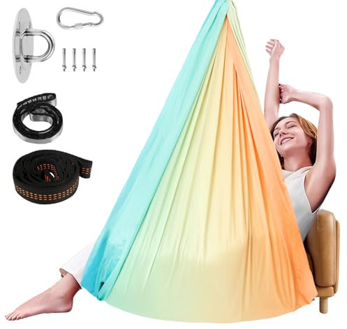 Tuch Sensorische Ganzkörpersocken Dehnbare Atmungsaktive Hängetuch Kinder Indoor Stressabbau für Kinder und Erwachsene mit Autismus Angstzuständen (Orange)