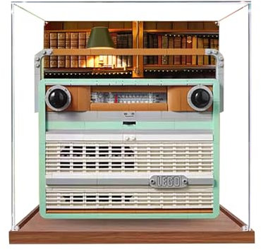 Vetrina in acrilico per modello Lego 10334 Retro Radio, 3 mm, antipolvere, compatibile con Lego 10334 (modello non incluso) (sfondo 3 mm, base in legno)