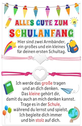 XINDY 2 Endlich Schulkind Armband Mädchen Mama Herz Armbänder mit Karte Einschulung Geschenk Mädchen Schulanfang Geschenke Erster Schultag Inhalt Schultüte Füllung