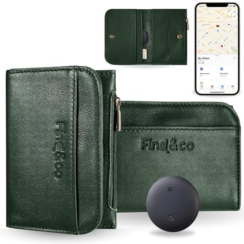 Find&co Smart Tracker Wallet, integriertem Android Tag inklusive – Geldbörse aus Echtleder, RFID-Schutz, Münzfach, 8 Kartenfächern, Slim Portmonee, Diebstahlschutz für Herren sowie Damenco