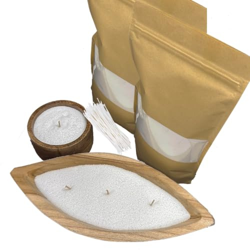 WonderWax® Pflanzlicher Kerzensand 2 x 500 g (1 kg) mit 20 Dochten a 5 cm | Farbe: Weiß | Kerzenwachs, Pflanzliches Wachs, Perlenwachs, Wachsgranulat, Kerzen selber Machen, Pearled Candle, DIY Kerzen