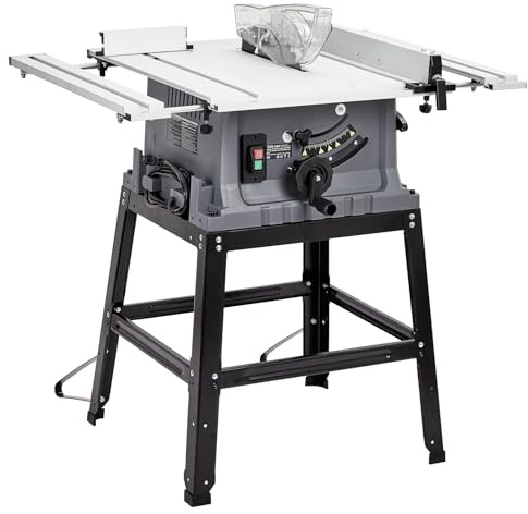 Table Saw, 10-Inch Portable Jobsite Table Saw, 15a 5000RPM Multi-Purpose Saws, Adjustable Blade Height, with Stand and Push Rod, 90°Crosscut and 0-45° Bevel Cut, for Woodworking, Acrylic, and Plastic