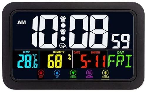 Cenei Digital Wall Clock, Digital Clock Battery Operated,8 Inch Desk Clock with Temperature Humidity Day Date Black