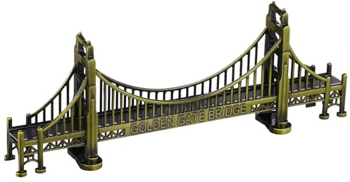 Goldene Gate Bridge Modellskulptur aus Legierung 17,7x2x6,4cm | Flacher Standfuß, Nostalgische Bronzeoptik, für Schreibtisch, Unterricht, Souvenirkäufer und Brückenliebhaber