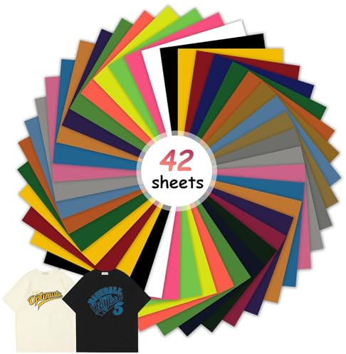 EOPUOZS 42 Stück Plotterfolie Textil, Flexfolie Plotter Textil 30.5x20.1cm, Textilien Transferfolie zum Aufbügeln, Ideal für T-Shirt, Kleidung, Hüte, Taschen oder Andere Stoffe