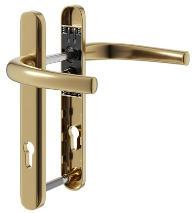 IRONWORX® Enigma Polished Gold UPVC Door Handle Set 92mm PZ, 122mm Screw Centres | Universal fit for uPVC, Composite & Timber Doors | External Door Handle Replacement | Heavy-Duty, Easy DIY Fit