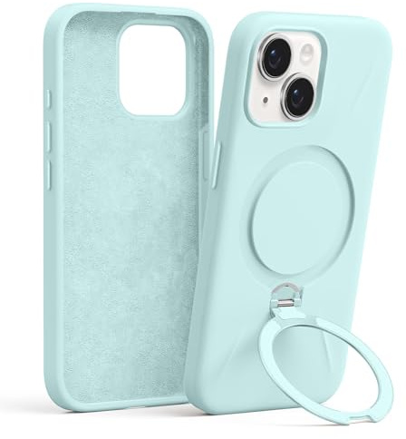 Pnakqil Magnetica Cover con iPhone 14/13,Custodia Telefono Compatibile con Magsafe Ricarica Wireless Anello Magnetico Supporto Sottile Antiurto, Silicone Anti-Graffio Case con iPhone 14/13，Blu