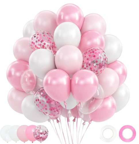 Luftballons Rosa Weiß, 62 Stück Luftballons Geburtstag Rosa Weiß | Luftballon Macaron Pink Hellrosa Weiß, Helium Ballons für Mädchen Frau Geburtstag Babyparty Hochzeit Verlobung Valentinstag